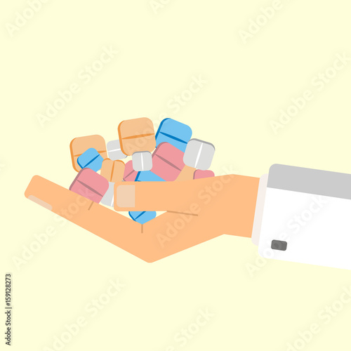 Doctor giving pills. Healthcare concept. Vector illustration.