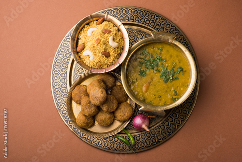 Traditional Rajasthani Food Daal Baati churma. Indian Food. photo