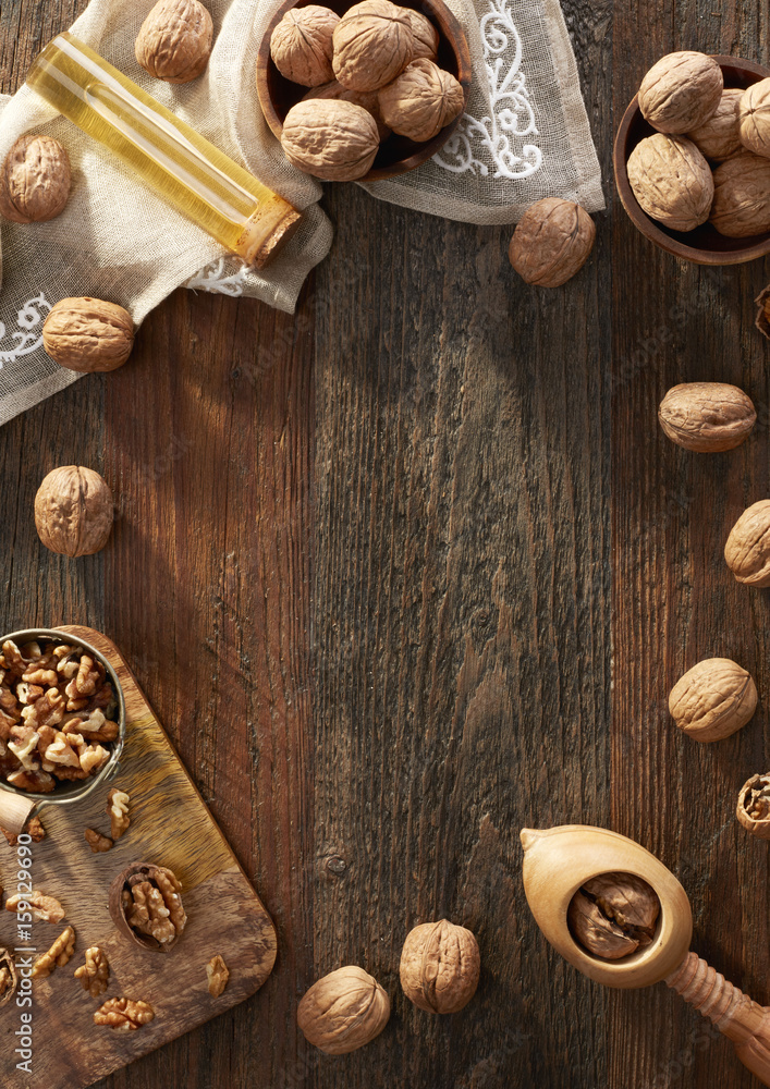 Walnuts on rustic background Walnuts on rustic background