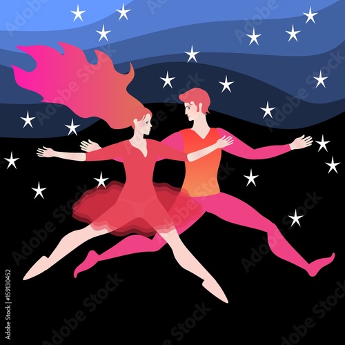Young couple running in the space, symbolizing the elements of fire in astrology.