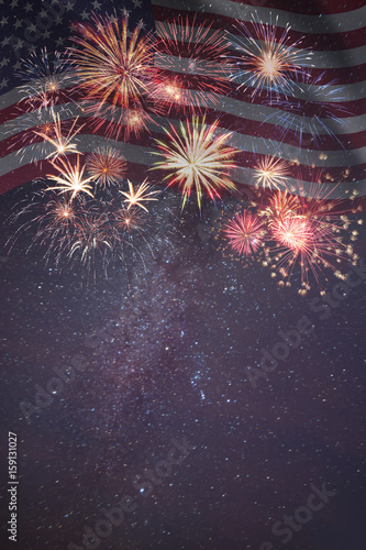 Fireworks and flag of America