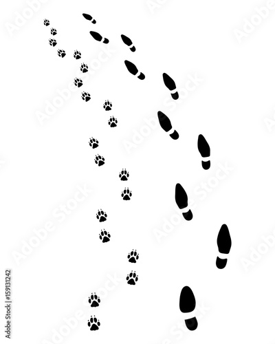 Footprints of man and dog, turn left, vector