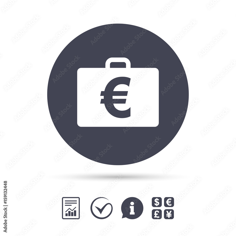 Case with Euro EUR sign. Briefcase button. Case with Euro EUR sign. Briefcase button.