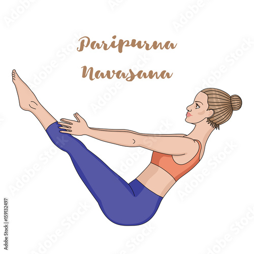 Women silhouette. Boat yoga pose. Paripurna Navasana