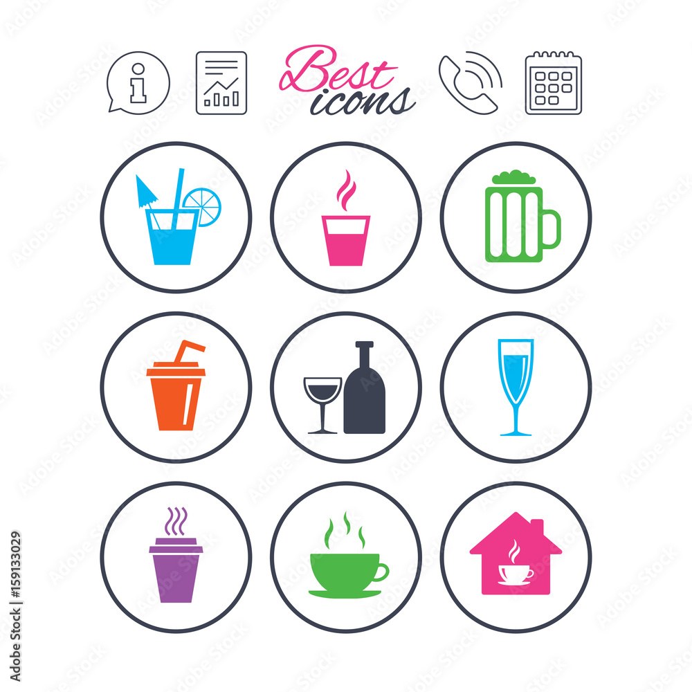 Tea, coffee and beer icons. Alcohol drinks. Tea, coffee and beer icons. Alcohol drinks.