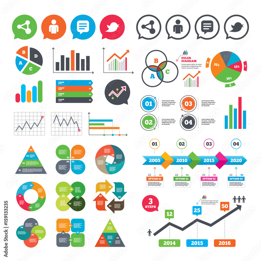 Human person and share icons. Speech bubble. Human person and share icons. Speech bubble.