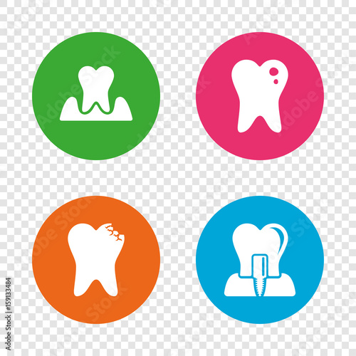 Dental care icons. Caries tooth and implant.