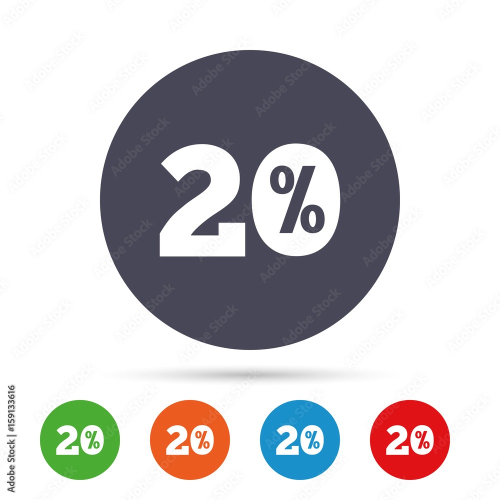 20 percent discount sign icon. Sale symbol. 20 percent discount sign icon. Sale symbol.