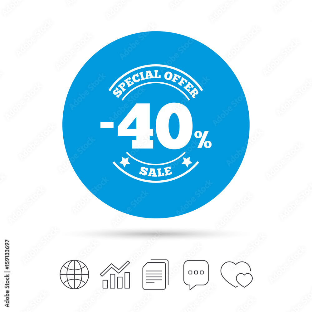 40 percent discount sign icon. Sale symbol. 40 percent discount sign icon. Sale symbol.