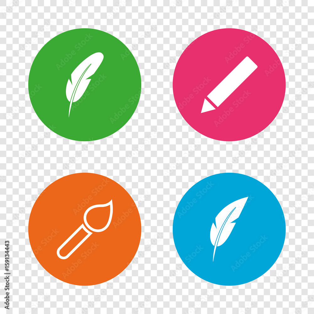Feather retro pen signs. Brush and pencil icons. Feather retro pen signs. Brush and pencil icons.