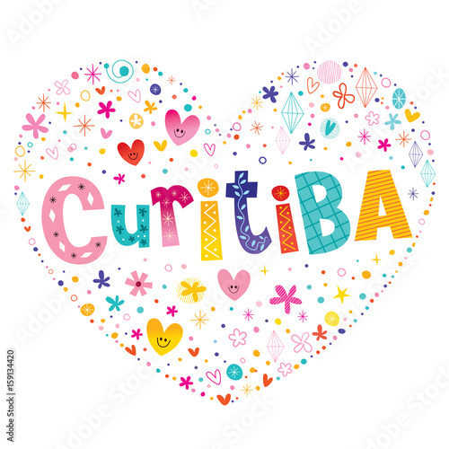 Curitiba city in Brazil heart shaped type lettering vector design