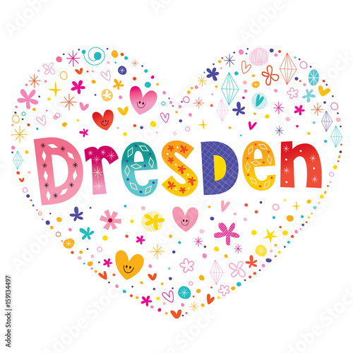 Dresden city in Germany heart shaped type lettering vector design