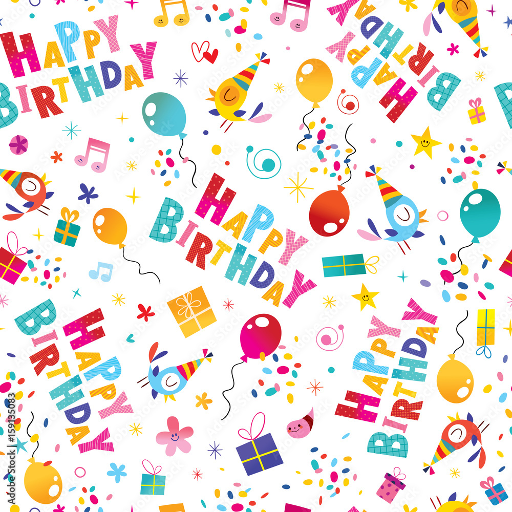 Photo & Art Print Happy birthday wrapping paper seamless pattern, aliasching