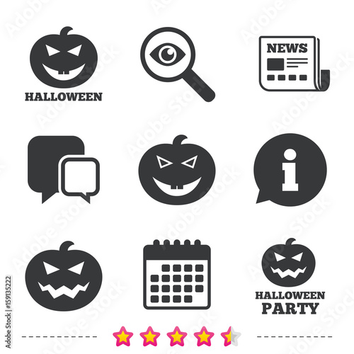 Halloween party icons. Pumpkin symbol.