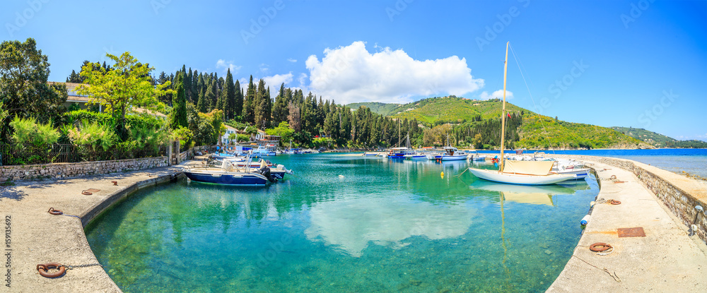 Boats in port Kouloura in Corfu, Greece