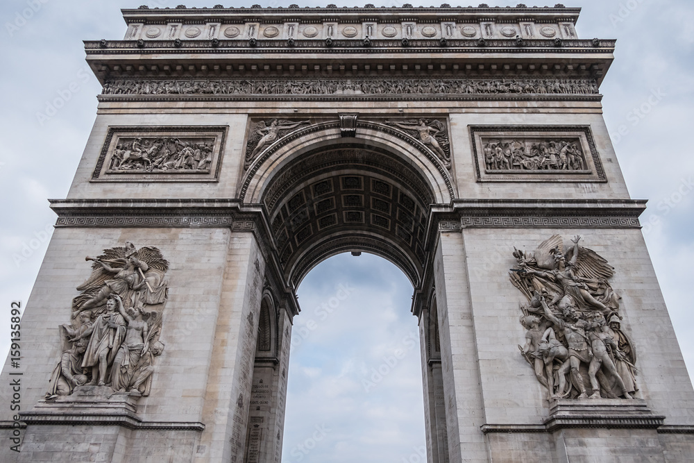 Arc de Triomphe de l'Etoile on Charles de Gaulle Place, Paris, France. Arc is one of the most famous monuments in Paris.