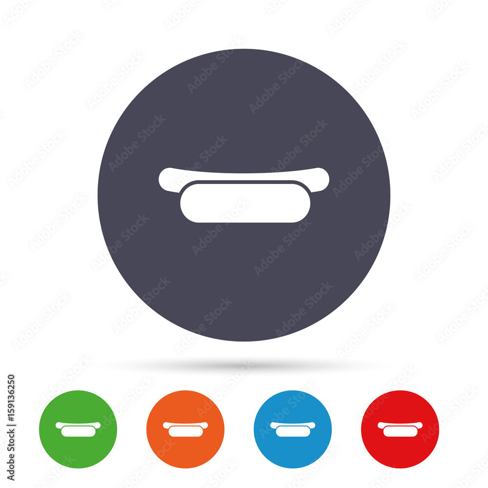 Hotdog sandwich with mustard icon. Sausage sign. Hotdog sandwich with mustard icon. Sausage sign.