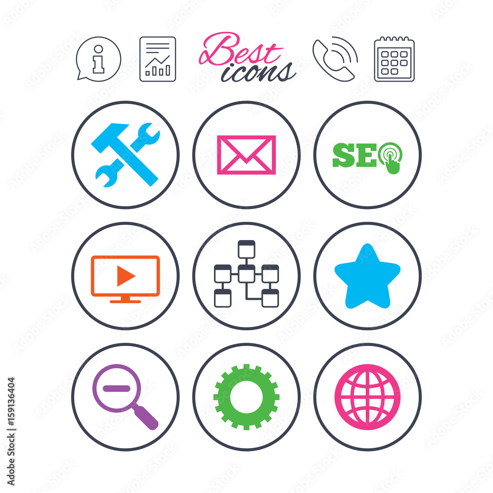 Internet, seo icons. Repair, database and star. Internet, seo icons. Repair, database and star.