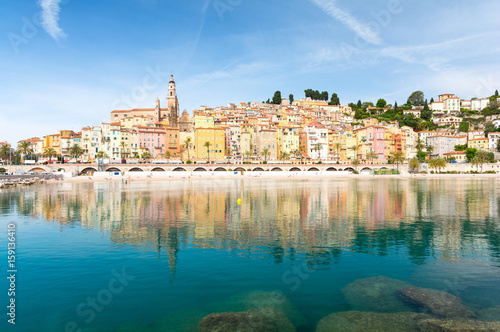 Colorful old town in Menton on the French Riviera, summer day, France