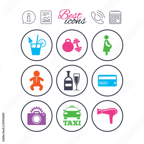 Hotel, apartment service icons. Fitness gym.