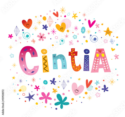 Cintia female name decorative lettering type design