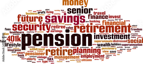 Pension word cloud concept. Vector illustration