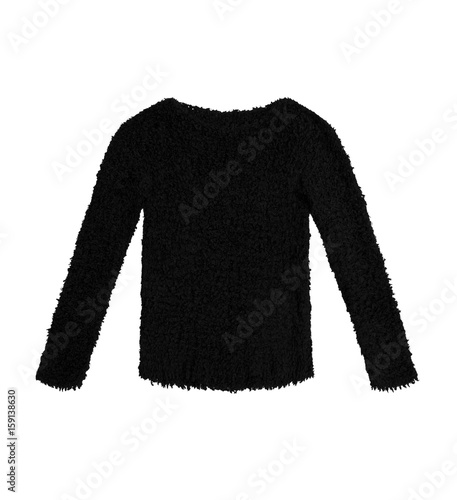 black fluffy pullover, isolated on white background