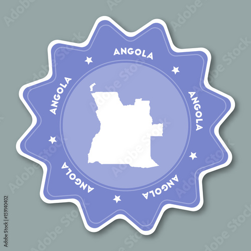 Angola map sticker in trendy colors. Star-shaped travel sticker with country name and map. Can be used as logo, badge, label, tag, sign, stamp or emblem. Travel badge vector illustration.