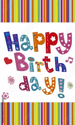 Happy birthday con rayas de colores.
