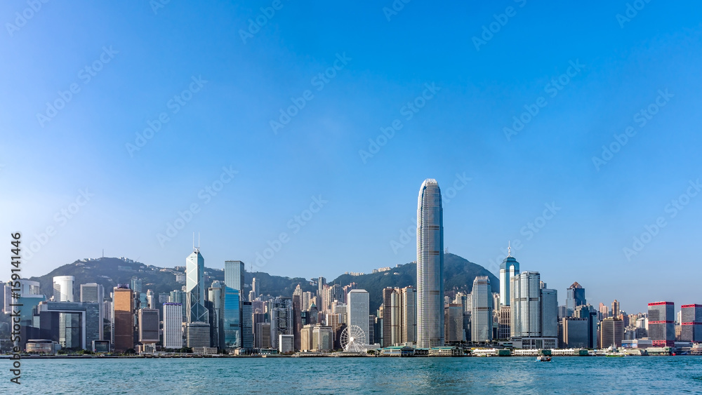 香港のスカイラインのパノラマ