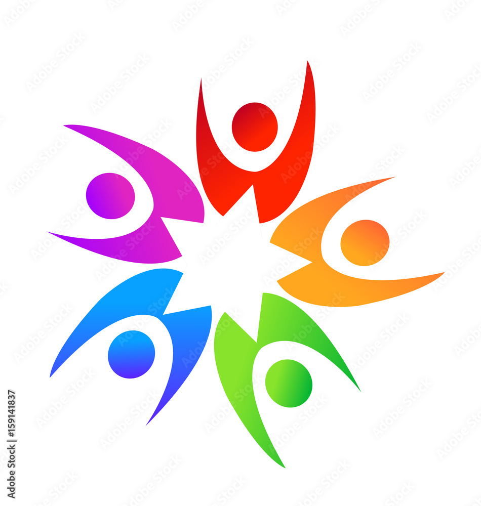 Teamwork star shape people logo