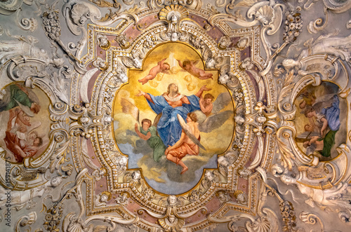 Painting decorated ceiling of an ancient Christian church.
