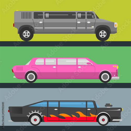 Detailed vector luxury limousine long car transportation detailed auto business transport design speed pickup graphic