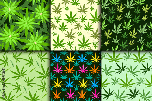 Green marijuana background vector illustration seamless pattern marihuana leaf herb narcotic textile