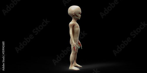 Extremely detailed and realistic high resolution 3d image of an extra terrestrial alien on black background. photo