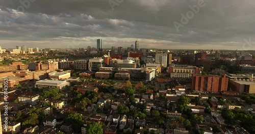 Aerial shot looking over Kendall Square and Boston Skyline in the background photo