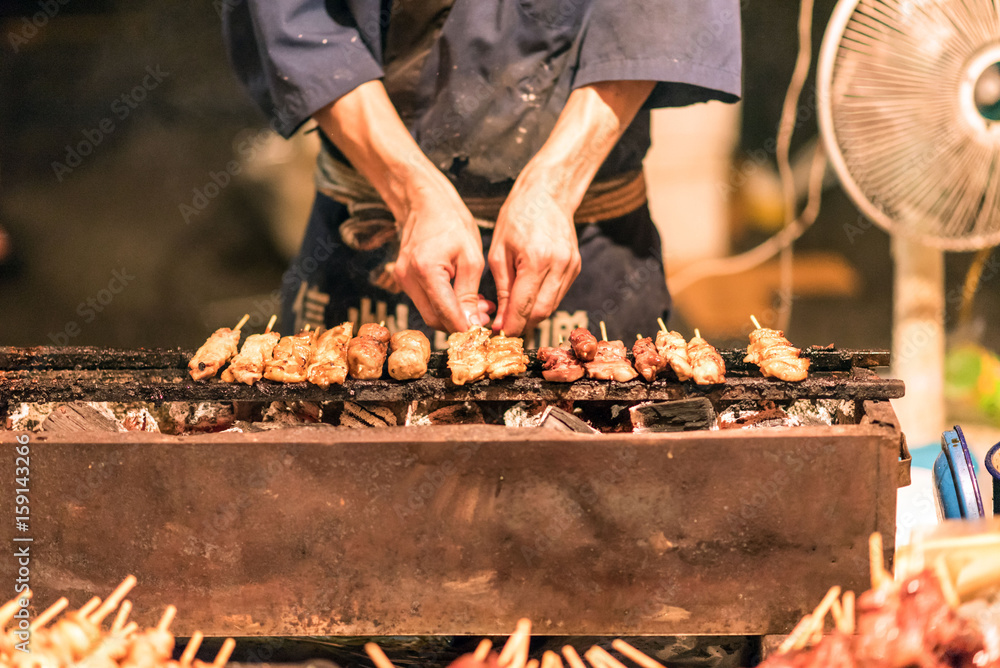 夏祭りの屋台の焼き鳥屋 Stock Photo Adobe Stock