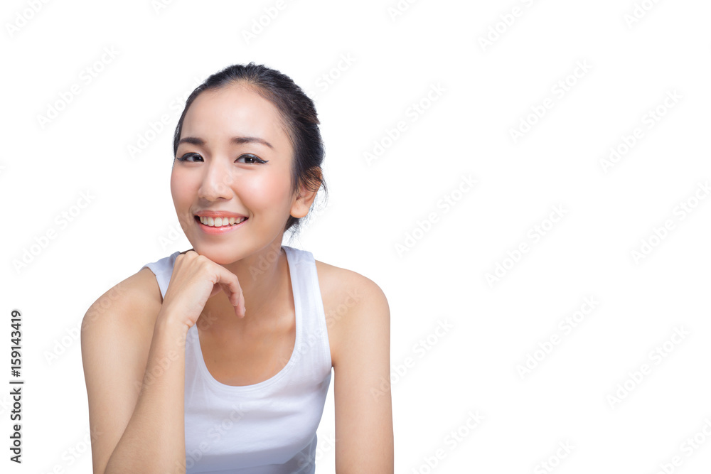 asian woman thinking isolated on white background. asian woman thinking isolated on white background.