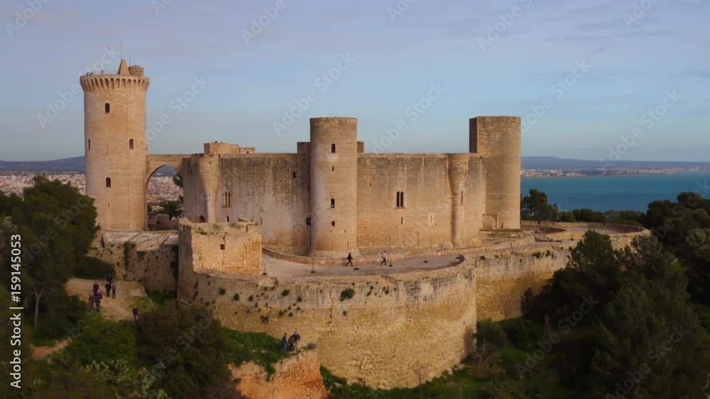 Castell de Bellver Carrer Camilo Jose Cela Palma Mallorca Islas Baleares Spain Aerial view castle close up Castell de Bellver Carrer Camilo Jose Cela Palma Mallorca Islas Baleares Spain Aerial view castle close up