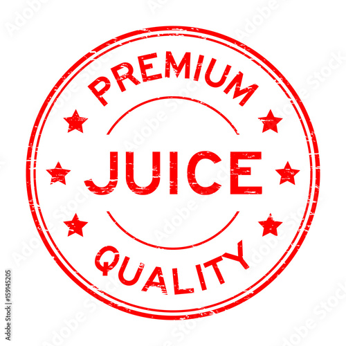 Grunge red premium quality juice round rubber seal stamp on white background