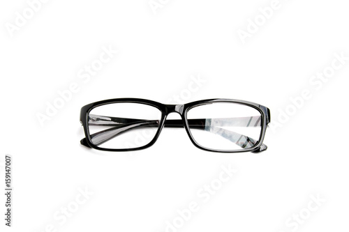 Black eye glasses isolated on white background.