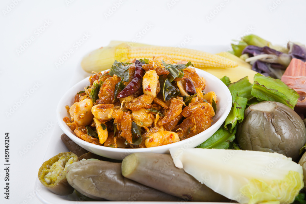 shrimp paste chili sauce with blanching vegetables, food shrimp paste chili sauce with blanching vegetables, food