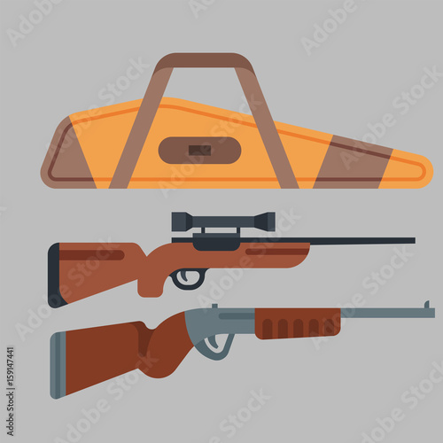 Two shotguns vector illustration hunting gun danger target trigger vintage ammunition steel firearm shot.