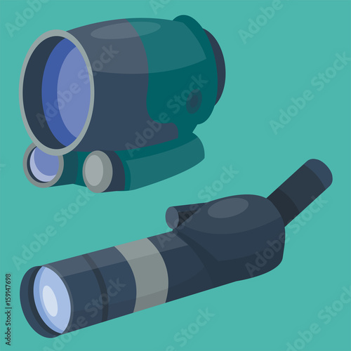 Professional binoculars glass look-see spyglass optics device camera digital focus optical equipment vector illustration