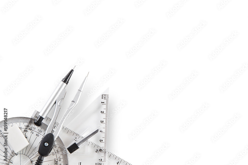 Geometry set with compass, ruler and protractor Geometry set with compass, ruler and protractor