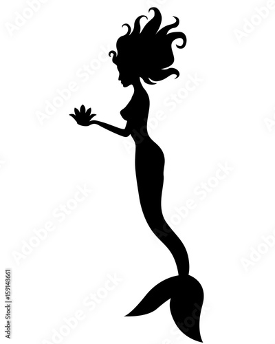 Silhouette of mermaid with flower