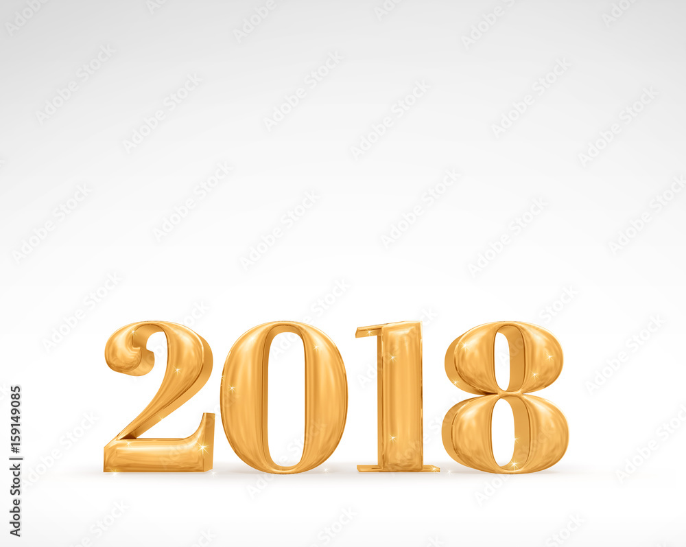2018 new year glossy gold number (3d rendering) on white studio room,Holiday card,Leave space for adding text. 2018 new year glossy gold number (3d rendering) on white studio room,Holiday card,Leave space for adding text.