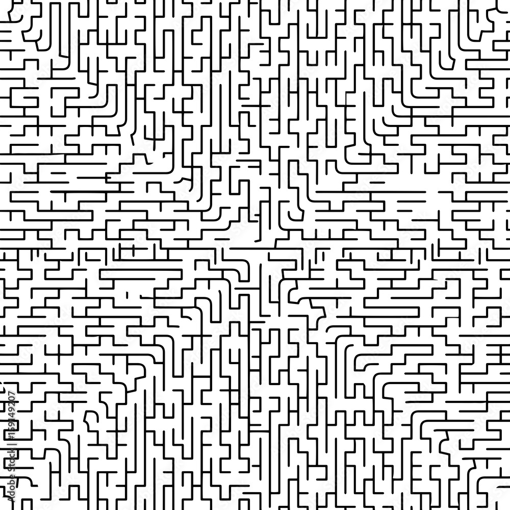 seamless maze game and Labyrinth with black lines isolated on white background