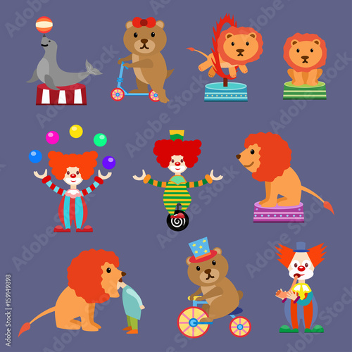 Flat Set of Circus animals and clowns