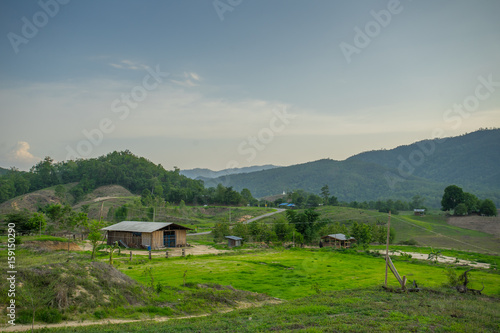 Schilderij op canvas Natural view with small hut in the evening at Pai Thailand